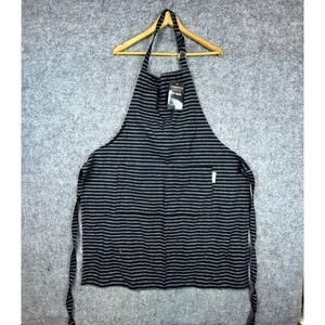 Working Kitchen Apron Unisex 28 x 36 Black White Cotton Striped Front Pocket